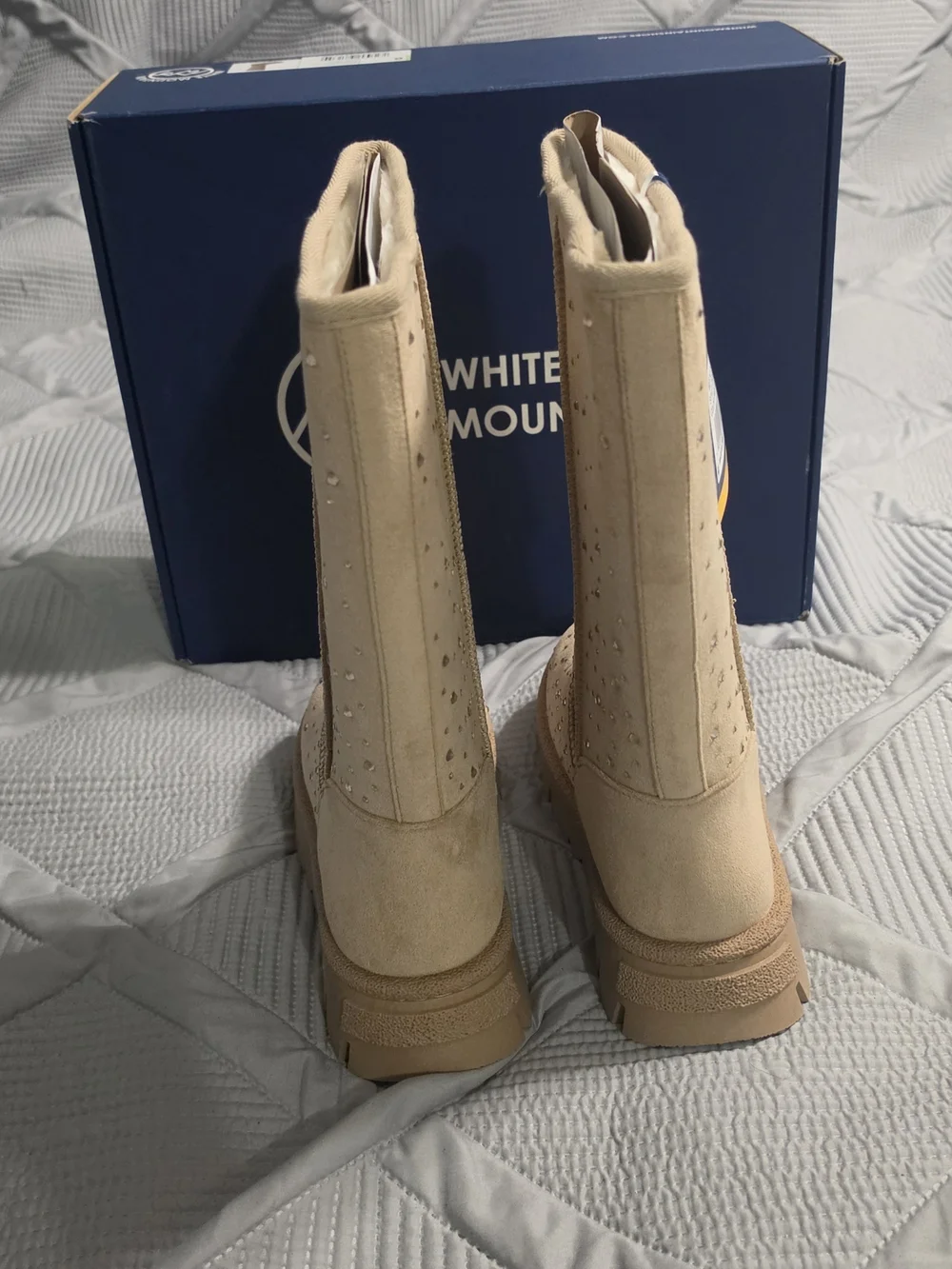 White Mountain Tripp Mid Calf Boots Women's Size 8 Dark Beige Rhine Lug Sole